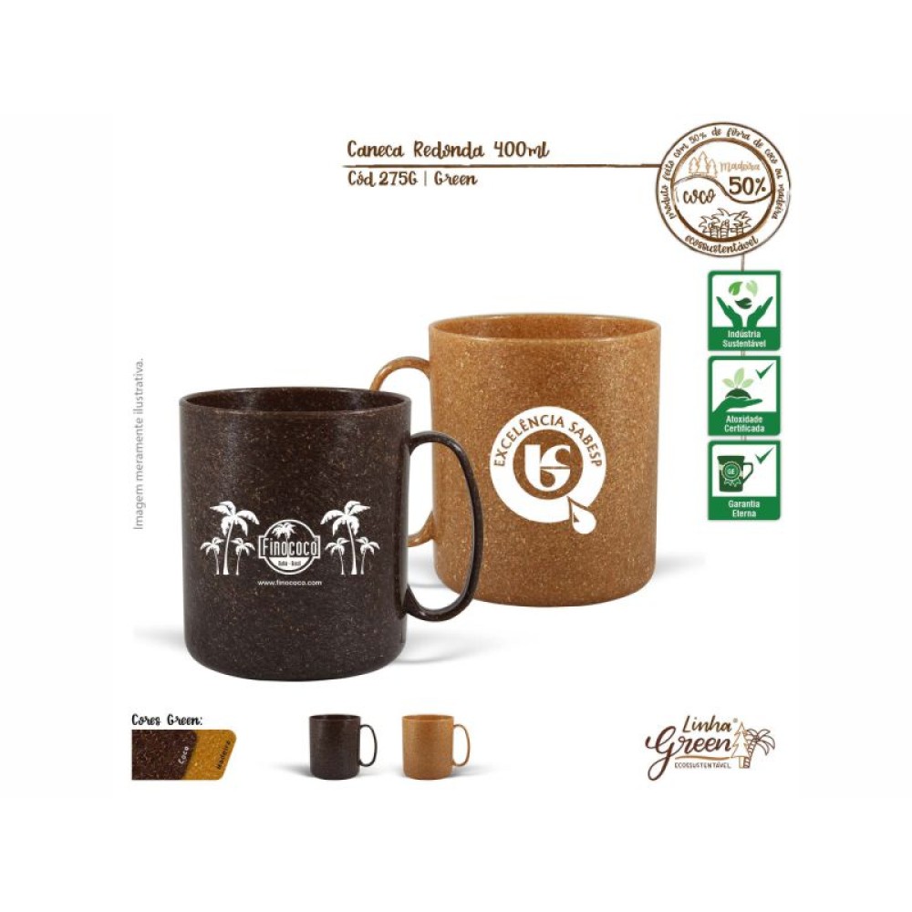 Caneca Redonda 400ml Green Personalizada - BSB275G